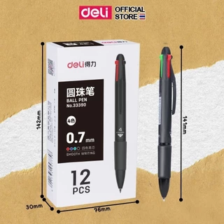 ปากกาลูกลื่น 4 สี Deli รุ่น 33390 แบบกด เส้นคมชัด มีคลิปหนีบ ขนาดเส้น 0.7 mm (จำหน่าย 1 ด้าม)