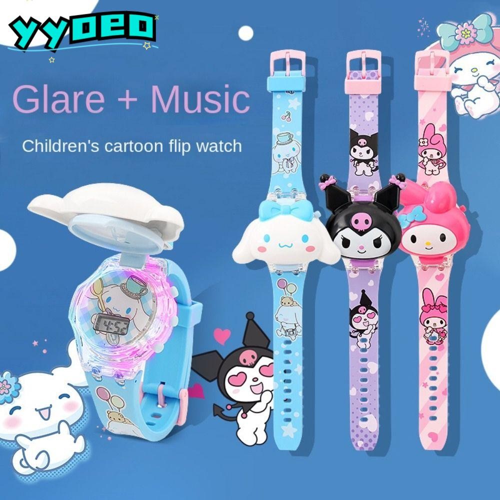 Yyoeo นาฬิกา Led, การ์ตูน Sanrio Kuromi นาฬิกาอิเล็กทรอนิกส์, แฟชั่น Flip Music Night Glow เด็ก/นักเรียนของขวัญสําหรับเด็ก