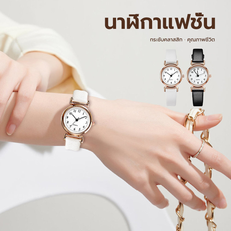 นาฬิกาสายหนัง นาฬิกาผู้หญิง แผ่นดิสก์ ขนาดเล็ก แฟชั่นสําหรับสตรี ความเรียบง่าย สายหนัง ปรับได้