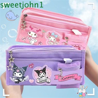 Sweetjohn Kuromi กระเป๋าดินสอ กระเป๋าใส่เหรียญ ลายการ์ตูนอนิเมะ My Melody Pikachu ความจุขนาดใหญ่ ถอดออกได้ สีดํา สําหรับใส่เครื่องเขียน