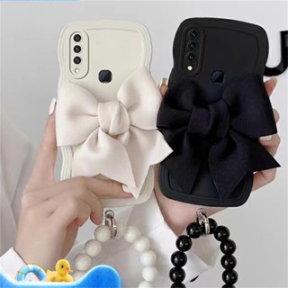 เคสโทรศัพท์มือถือแฟชั่น ประดับโบว์ ขอบหยัก พร้อมสายคล้องลูกปัด สําหรับ Samsung galaxy A32 4G A33 5G A34 A51 4G A52 5G 4G A53 5G A54 A20 A30 A50 A50S A30S