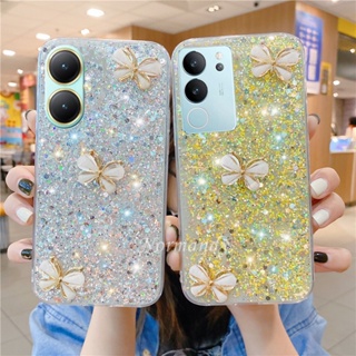 พร้อมส่ง ใหม่ เคสโทรศัพท์มือถือ ซิลิก้าเจลนิ่ม ใส กันกระแทก ปิดด้านหลัง ลายผีเสื้อ 3D ประดับเลื่อมกลิตเตอร์ แฟชั่น สําหรับ VIVO V29 Y27 Y36 Y78 Y02T Y02A 4G 5G 2023