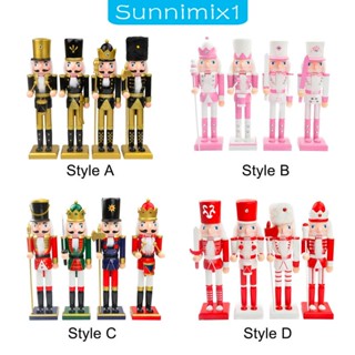 [Sunnimix1] รูปปั้นทหารแครกเกอร์ แบบไม้ เพ้นท์มือ สําหรับตกแต่งบ้าน คริสต์มาส 4 ชิ้น