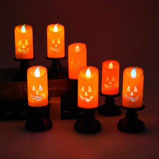 โคมไฟเทียน LED รูปฟักทอง สําหรับตกแต่งบ้านผีสิง ฮาโลวีน JU7P