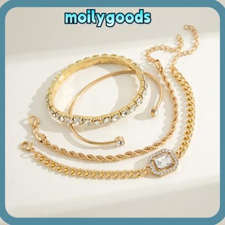 Moilyhd สร้อยข้อมือโซ่โลหะ ประดับเพชรคริสตัล หรูหรา ปรับได้ สําหรับผู้หญิง 4 ชิ้น