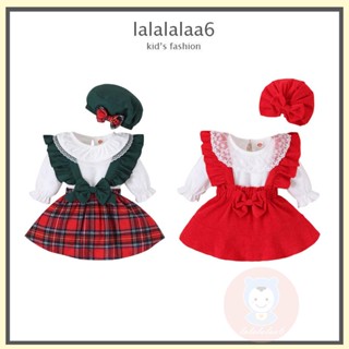 Laa6- เสื้อแขนยาว สีขาว และกระโปรง ลายสก๊อต สีพื้น และหมวก สําหรับเด็กผู้หญิง