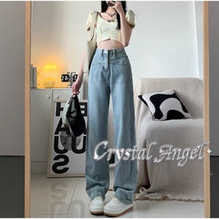 Crystal กางเกงขายาว กางเกงยีสน์ผู้หญิง ทรงหลวม ๆ ตรง Retro Hip Hop Pants 2023 NEW Style WNK23906F2 37Z230911