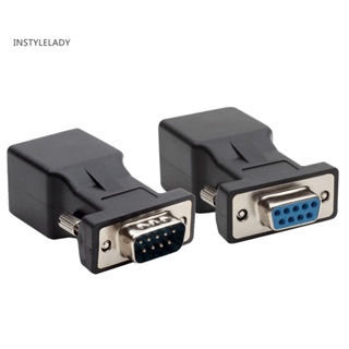 Instylelady อะแดปเตอร์พอร์ตอนุกรม 9 Pin DB9 RS232 ตัวผู้ ตัวเมีย เป็นอีเธอร์เน็ต RJ45 Cat5e 6 2 ชิ้น