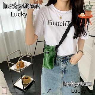 Lucky Houndstooth กระเป๋าสะพายไหล่ ผ้าแคนวาส ผ้าวูล ขนาดเล็ก มีซิป ลายน่ารัก