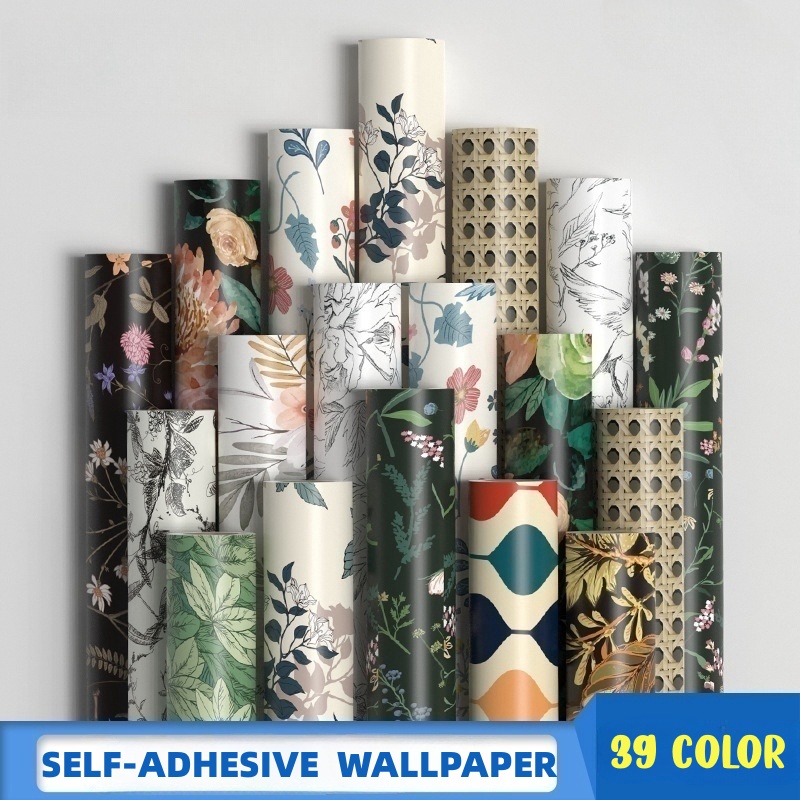 【พร้อมส่ง】wallpaper วอลเปเปอร์ติดผนัง 39 สี สติ๊กเกอร์ติดผนัง PVC กันน้ำ มีกาวในตัว สติ๊กเกอร์ติดตู้เสื้อผ้า