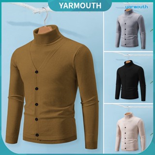 Yyr-- เสื้อกันหนาวแขนยาว คอสูง แบบยืดหยุ่น กันหด สีพื้น สองชิ้น สําหรับผู้ชาย