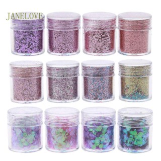 Jlove ชุดกลิตเตอร์เรซิ่น สีรุ้ง 12 สี สําหรับตกแต่งเล็บ