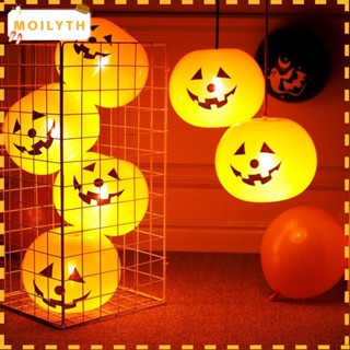 Moilyth ลูกโป่งยาง LED รูปฟักทองผี 12 นิ้ว สําหรับตกแต่งปาร์ตี้ฮาโลวีน 5 ชิ้น