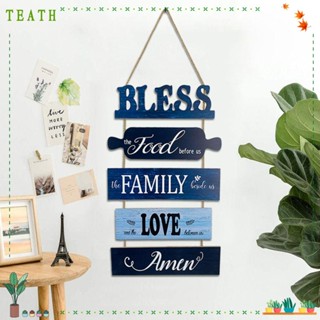 Teath ป้ายไม้แขวน ลาย Bless Food สไตล์วินเทจ ขนาด 18.9*11.8 นิ้ว สีฟ้า สําหรับตกแต่งบ้าน ห้องครัว