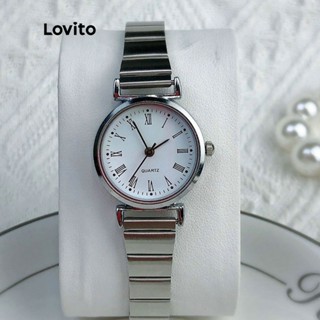 Lovito นาฬิกาควอทซ์ลำลอง ดิจิตอล พื้นผิวโลหะ สีพื้น สำหรับผู้หญิง LNA13089 (สีเงิน)