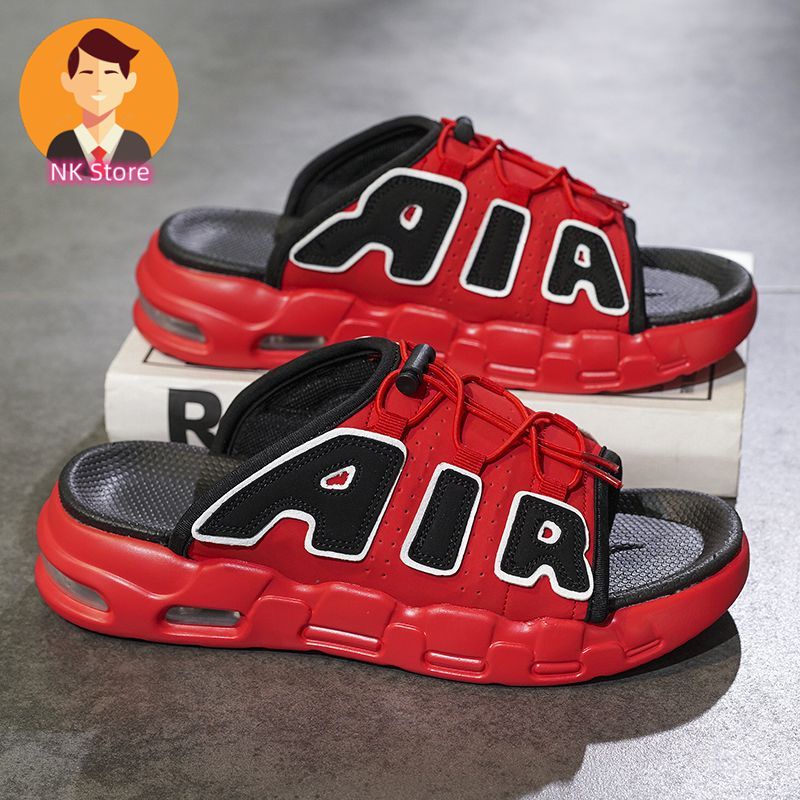 Nike AIR MORE Uptempo Slide Pippen รองเท้าแตะลําลอง พื้นนิ่ม สีแดง สีดํา แฟชั่นสําหรับผู้ชาย ผู้หญิง