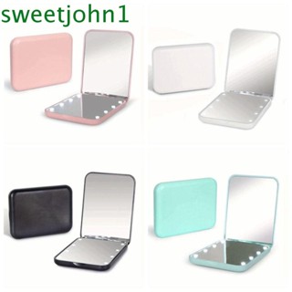 Sweetjohn กระจกแต่งหน้า LED ขนาดเล็ก พับได้ สองด้าน 1X 3x พร้อมไฟ สําหรับผู้ชาย