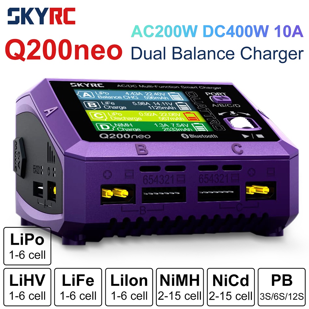 SkyRC Q200neo Lipo Balance Charger Discharger AC200W DC400W for 1-6S LiPo Battery