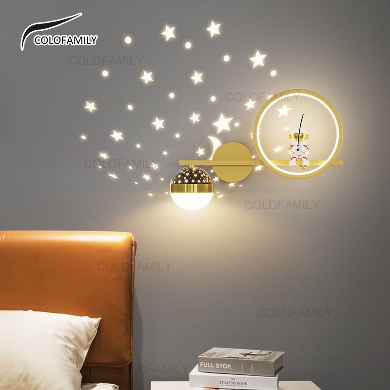 โคมไฟติดผนัง Led รูปดวงจันทร์ อวกาศ แบบสร้างสรรค์ 3 สี สําหรับตกแต่งห้องนอนเด็ก