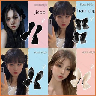 Yt3 Jisoo กิ๊บติดผม ผ้าเรยอน ประดับโบว์ สีดํา สไตล์ฝรั่งเศส สําหรับเด็กผู้หญิง TY3