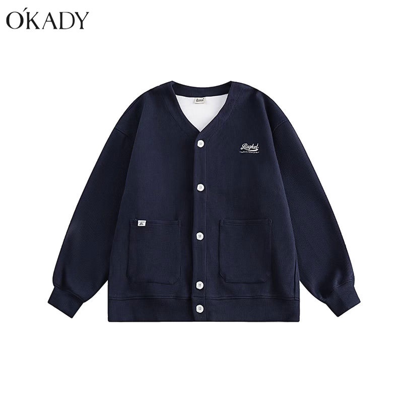 OKADY เสื้อแจ็กเก็ตวาฟเฟิล โมโนโครม เรียบง่าย ใส่สบาย ให้ความอบอุ่น