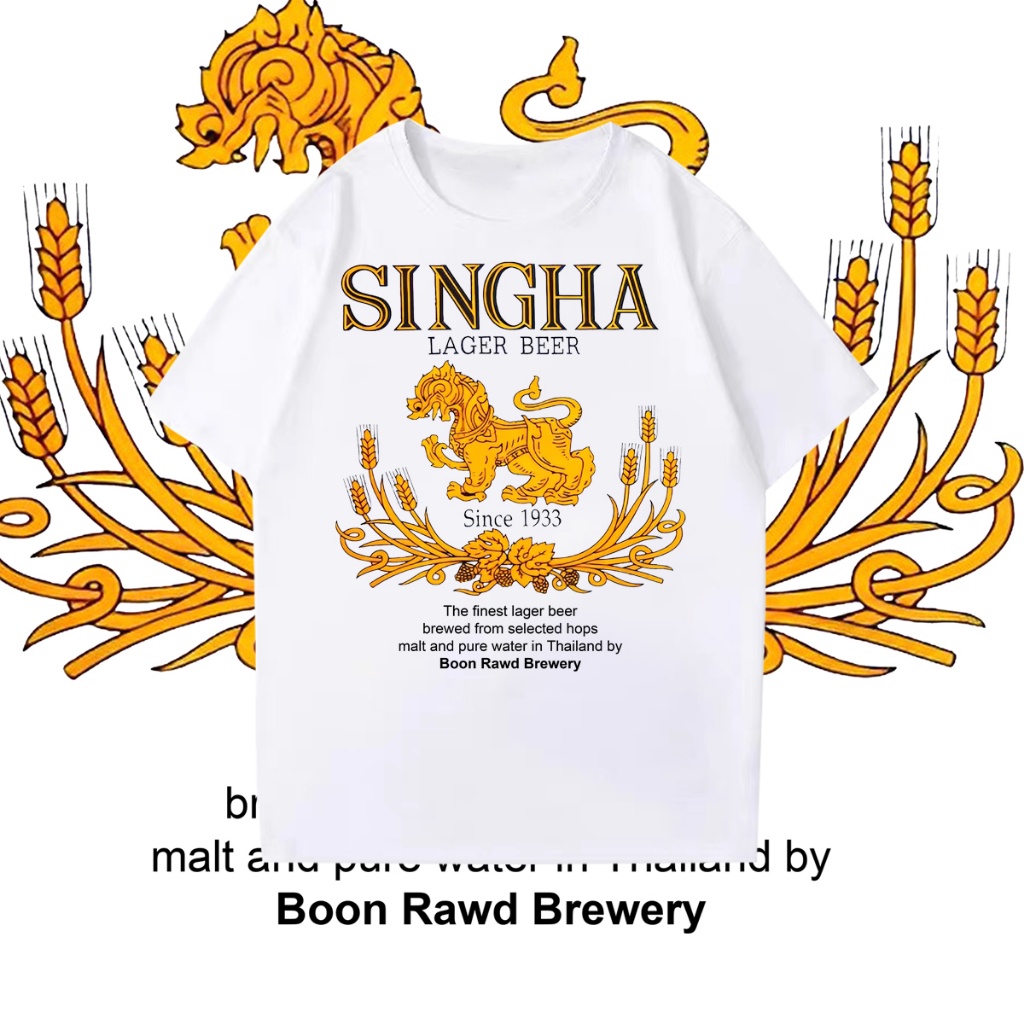 @YUMI@SINGHA BEER ผ้าCotton 100% เสื้อยืด เบียร์ ช้าง ใส่ได้ ทั้ง ชาย หญิง ผ้าบาง ใส่สบาย ไม่หด ไม่ย้ 705.4