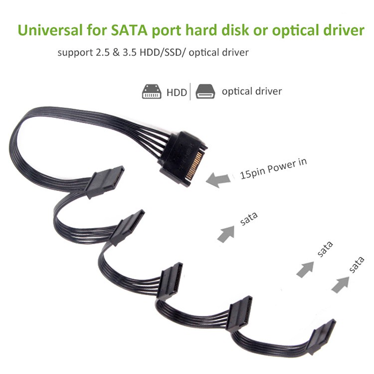 สายขยาย SATA Power เข้า 1 (เลือกหัว SATA หรือ Molex) ออก 5 หัว 15Pin for HDD / SSD Power Supply PC Sever HDD Rack [JM]