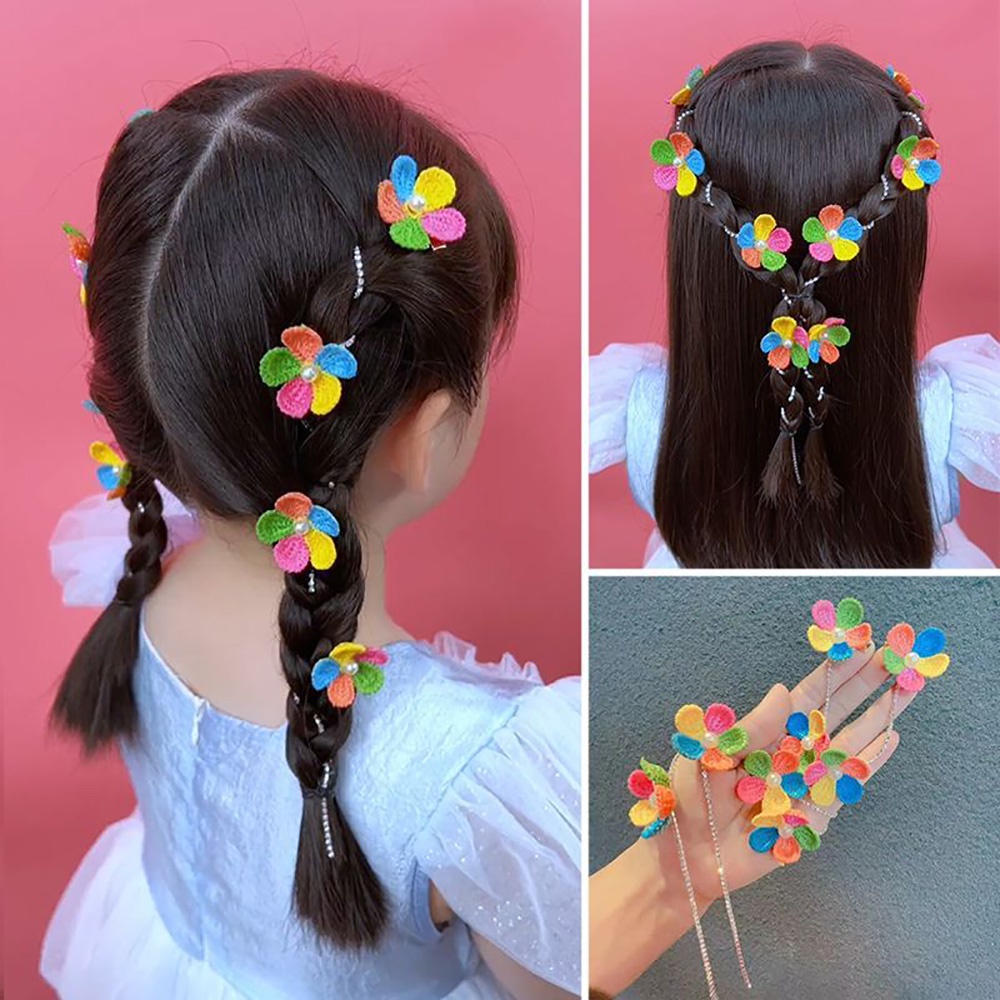 กิ๊บติดผม แบบถัก ลายดอกไม้ สีแคนดี้ แวววาว สร้างสรรค์ เครื่องประดับผม สําหรับเด็กผู้หญิง 2 ชิ้น