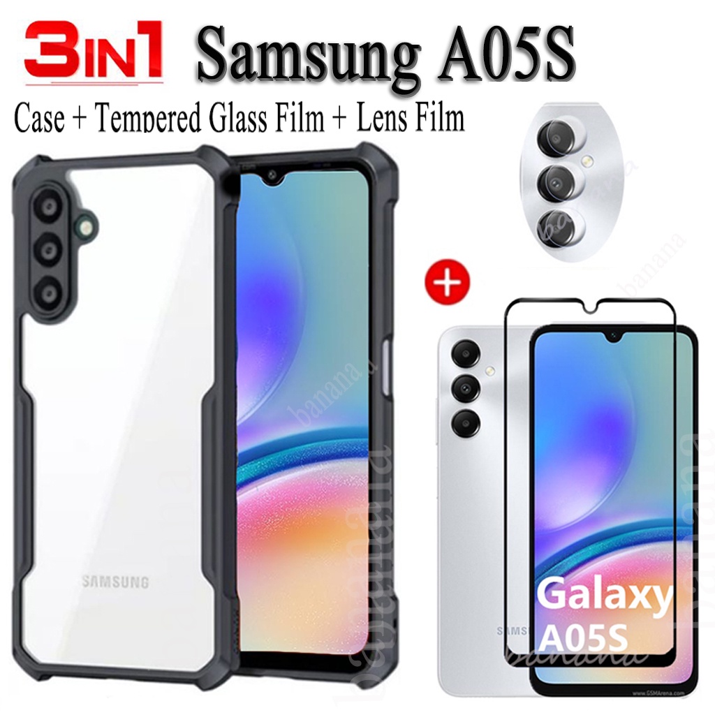 สําหรับ Samsung A05S A 05 A0 5S เคสโทรศัพท์อะคริลิคป้องกันการตก + ฟิล์มกระจกนิรภัย + ฟิล์มเลนส์