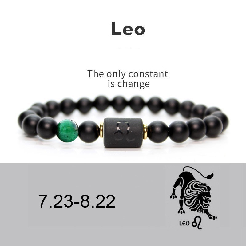 8mm zodiac stretch bracelet men's natural black onyx stone bracelet