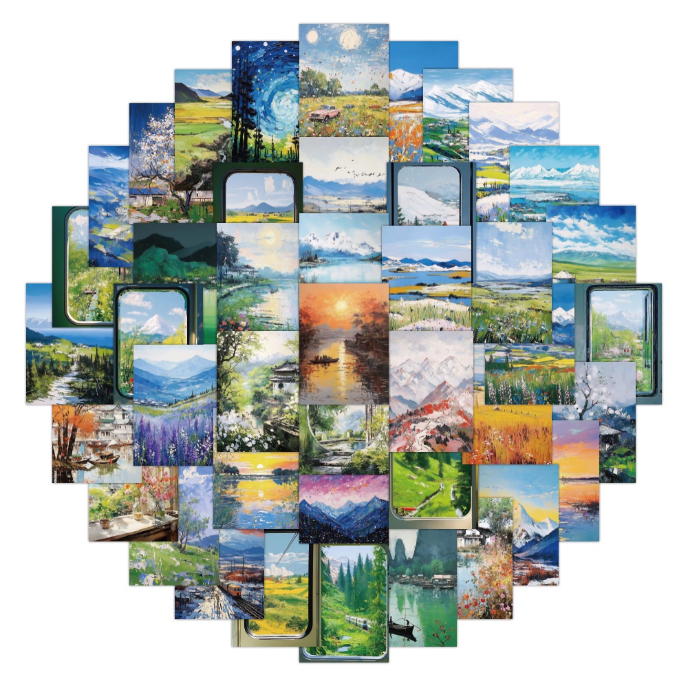 Lanlanstickersworld สติกเกอร์ภาพวาดสีน้ํามัน รูปกราฟฟิตี้ สําหรับติดตกแต่งหมวกกันน็อค จักรยาน 60 ชิ้น