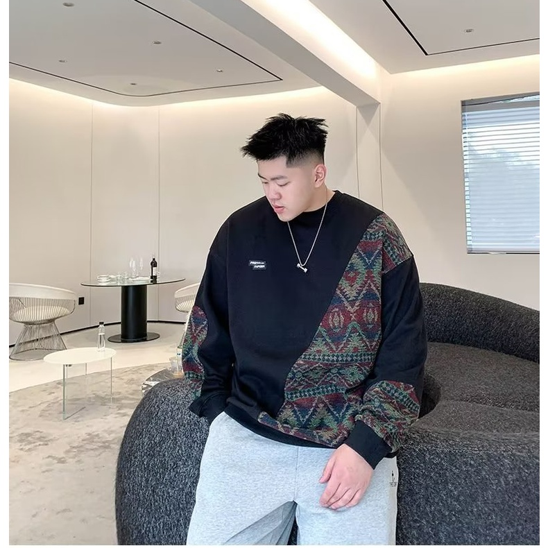 เสื้อยืดกันหนาว คอกลม แขนยาว ทรงหลวม ขนาดใหญ่ แฟชั่นสไตล์เกาหลี สําหรับผู้ชาย ไซซ์ M - 8XL