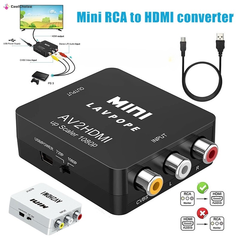 RAC แปลง HDMI (1080P)DVD ตัวแปลงสาย หัวแปลง AV To HDMI Converter (1080P) ตัวแปลงสัญญาณภาพและเสียงจาก AV เป็น HDMI / RCA To HDMI / D-PHONE