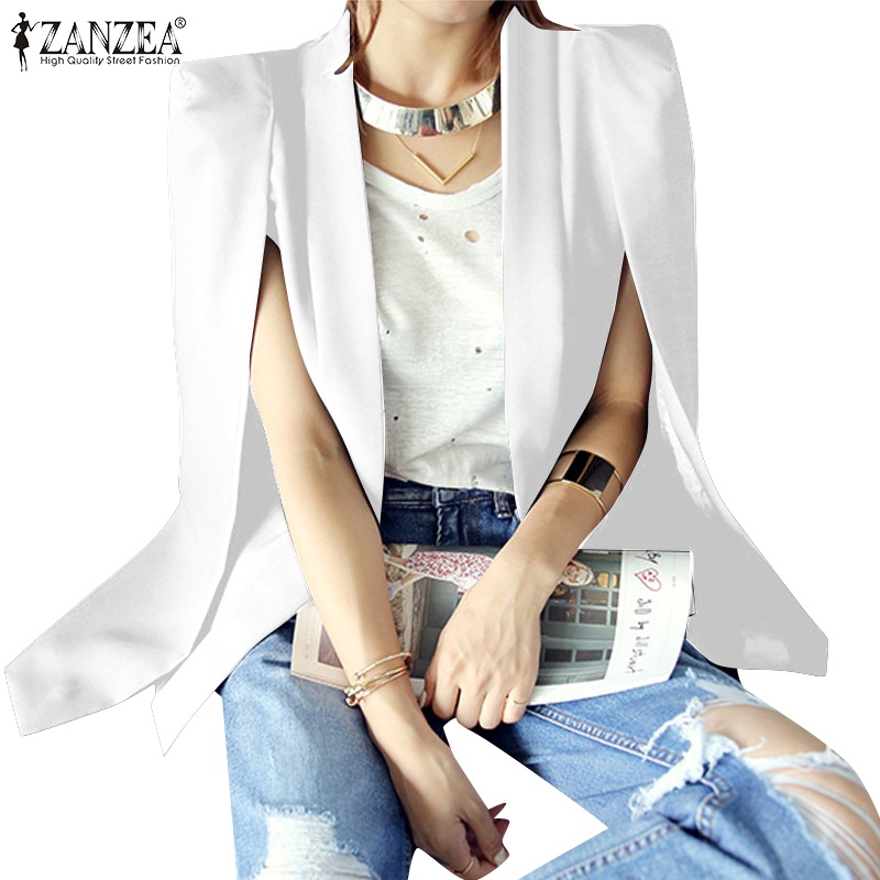 Zanzea เสื้อเบลเซอร์ แขนยาว ผ่าข้าง พร้อมแผ่นรองไหล่ สีพื้น เรียบง่าย สไตล์เกาหลี สําหรับผู้หญิง