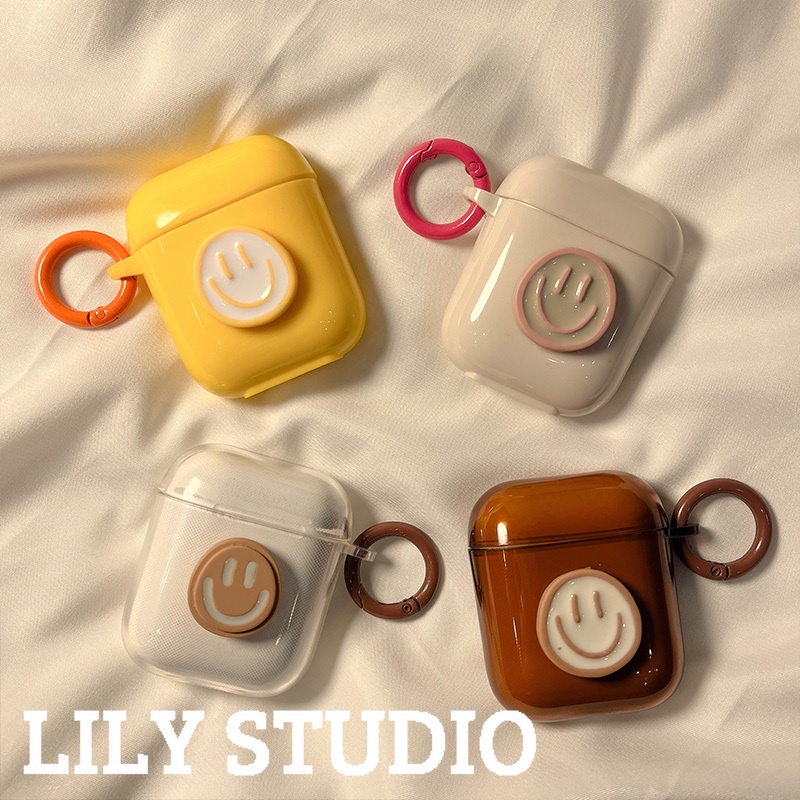 เคสหูฟังบลูทูธ ซิลิโคน ลายการ์ตูนหน้ายิ้ม สีพื้น สําหรับ AirPods Pro 2 AirPods 1 2