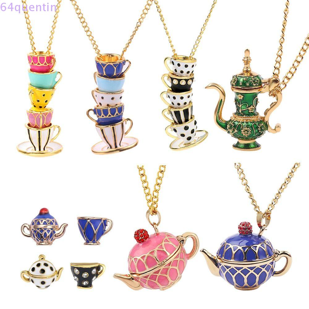 Quentin สร้อยคอโซ่ยาว จี้รูปถ้วยชา แก้วกาแฟ มังกร แฮนด์เมด