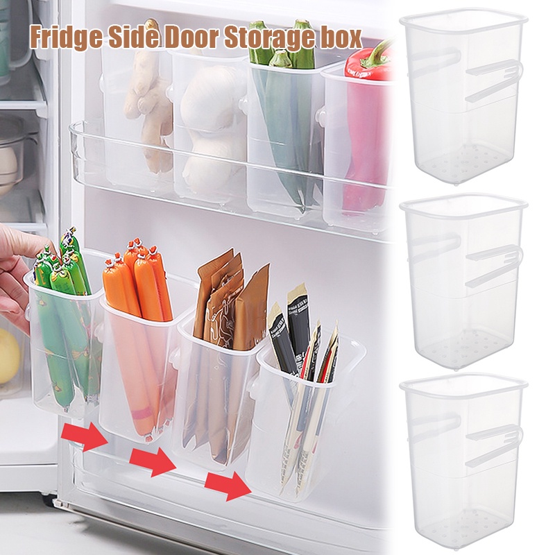 ฉากกั้นตู้เย็น กล่องเก็บของ / กล่องเก็บอาหาร แบบใส / ชั้นเก็บของในช่องแช่แข็ง / กล่องเก็บของด้านข้างตู้เย็น พร้อมหัวเข็มขัด / ที่วางอาหาร แบบระบายน้ําในห้องครัว