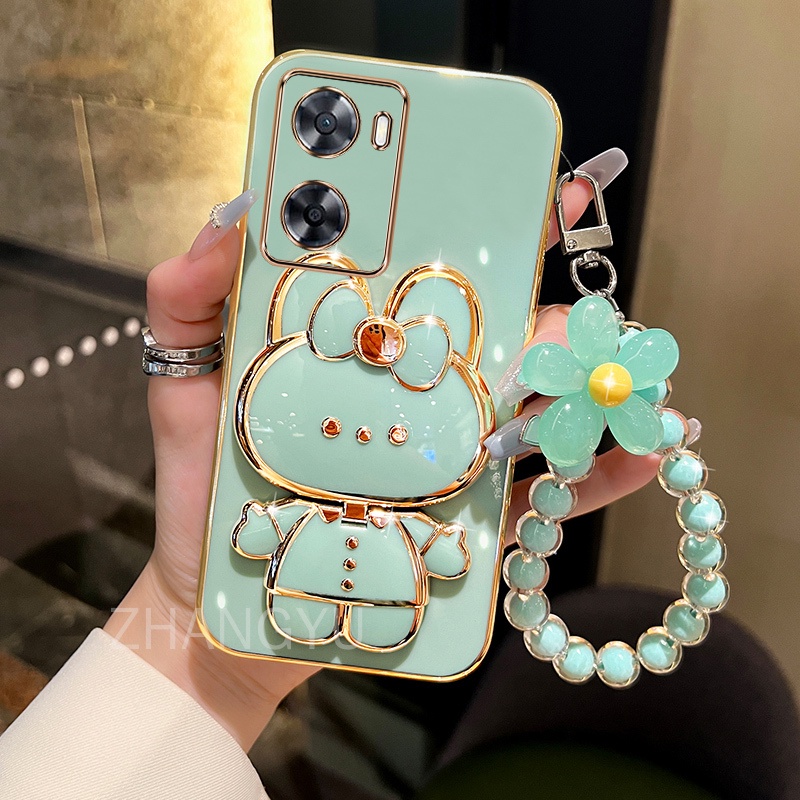 เคสโทรศัพท์มือถือแบบนิ่ม TPU บางมาก กันกระแทก ลายกระต่าย 3D พร้อมสายคล้องมือ สําหรับ OPPO A57 4G 2022 A77 4G 2022 A77S A57S A57 5G 2022