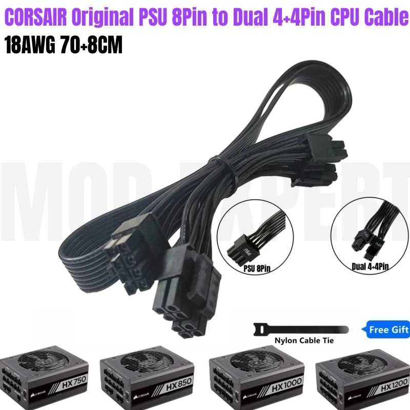 CORSAIR Dual 8-Pin (4+4 SPLIT) ATX12V สาย CPU สําหรับ HX750 HX850 HX1000 HX1200 PLATINUM ประเภท 4 Mo