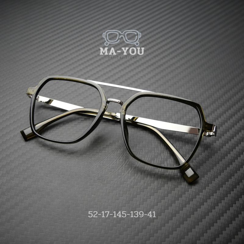 แว่นตาสายตาสั้น เลนส์บลูบล็อคออโต้ [เลนส์ตัดใหม่] รุ่น ''นิวทอมบราวน์'' TR83075 กรองแสงสีฟ้า ออกแดดเปลี่ยนสีเป็นเทาดำ