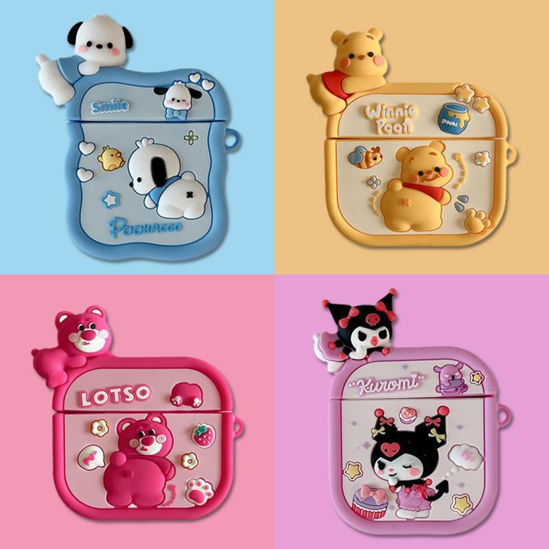 Mango เคสซิลิโคน ทรงสี่เหลี่ยมผืนผ้า ลายการ์ตูนหมีสีเหลือง สําหรับ AirPods 1 2 3 Pro 2 Gen 2 3 2nd 3rd