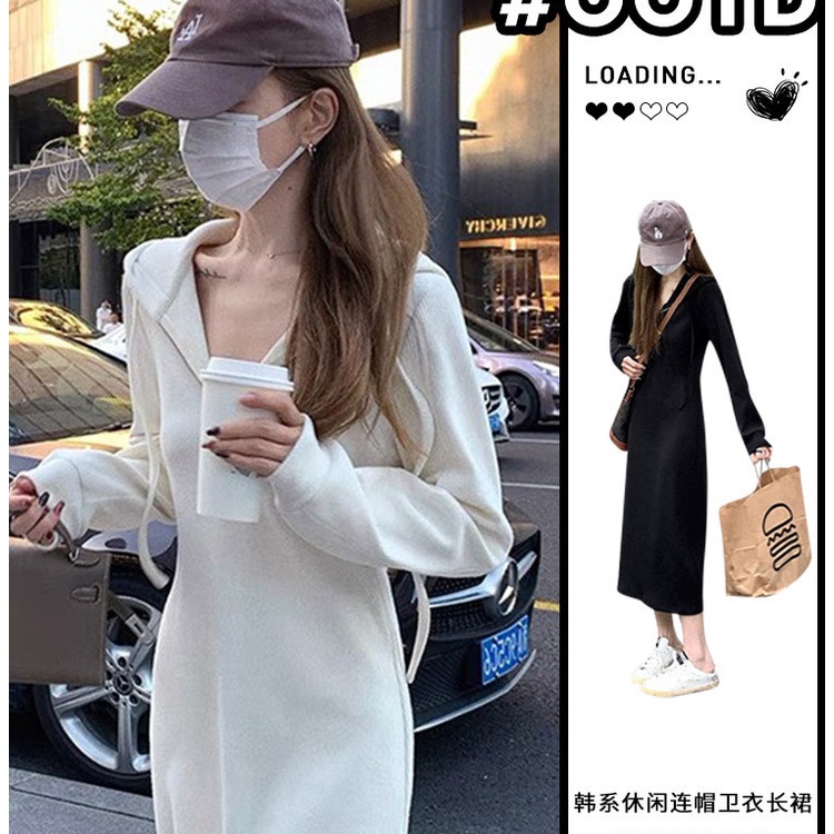 ชุดเดรสแม็กซี่ยาว แขนยาว คอวี มีฮู้ด แต่งซิป สีพื้น สไตล์เกาหลี สําหรับผู้หญิง