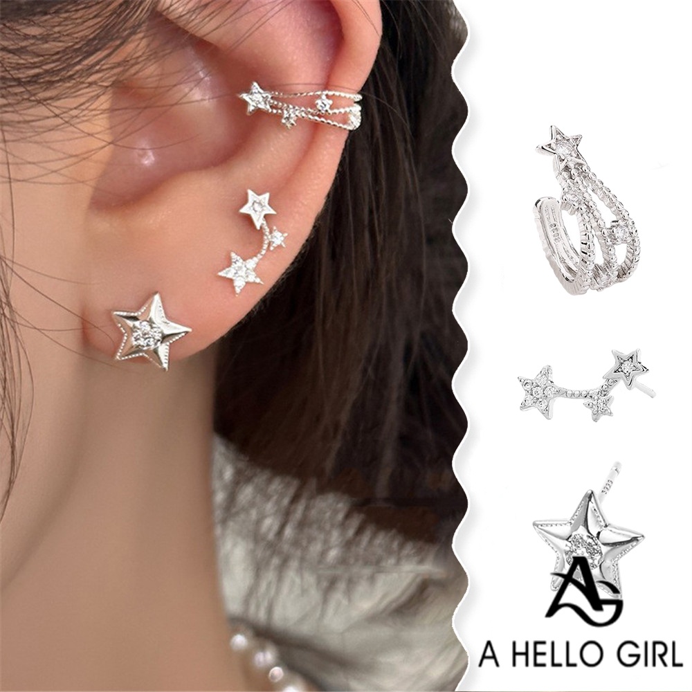 A HELLO GIRL ต่างหูหนีบ 925 รูปดาว กระดูก ไฮเอนด์ สําหรับผู้หญิง