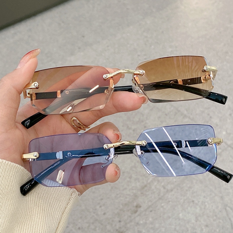 Unisex สี่เหลี่ยมผืนผ้าแว่นตากันแดด Rimless UV400 ป้องกันแว่นตาแฟชั่น - รูปที่ 2