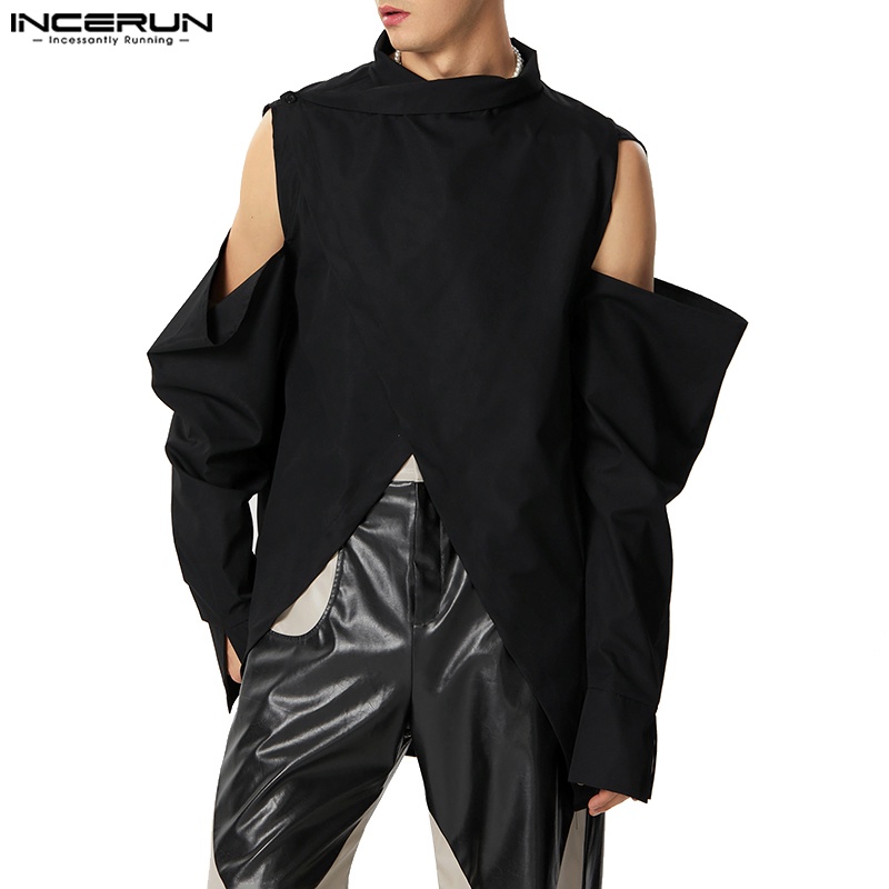 Incerun เสื้อเชิ้ตแขนยาว เปิดไหล่ สไตล์วินเทจ แฟชั่นสําหรับผู้ชาย