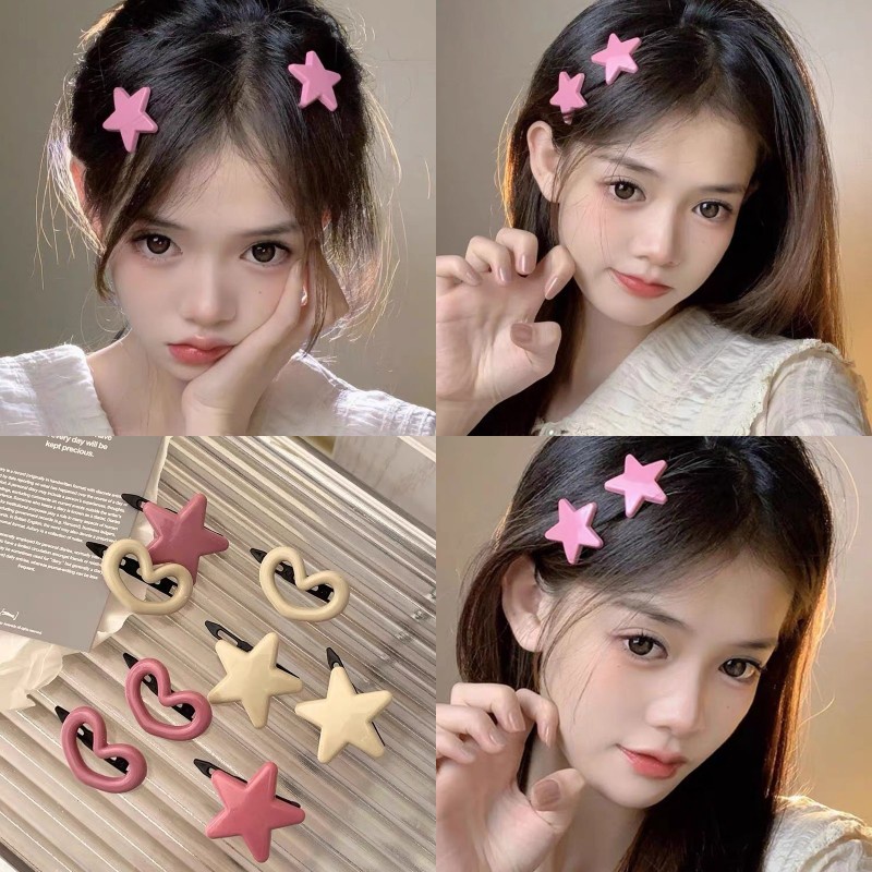 8ชิ้นชุดกิ๊บรักสีชมพูกิ๊บสาวคลิปด้านข้างน่ารักกบหัวเข็มขัดเรียบคลิปอุปกรณ์ผม ใช่2 ดาวกิ๊บ