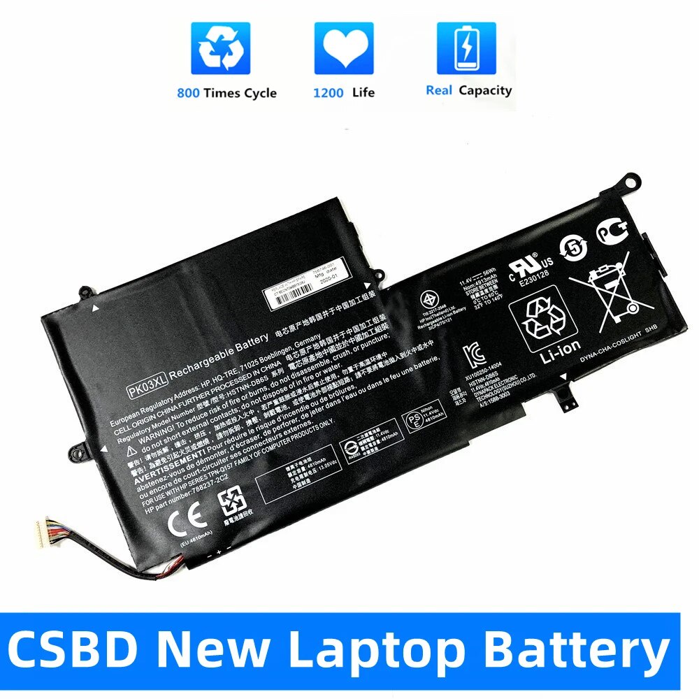 แบตเตอรี่แล็ปท็อป PK03XL 56WH for HP notebook laptop 15-da0000la 15-AY000TU Tablet 608 G1 Li-ion cel