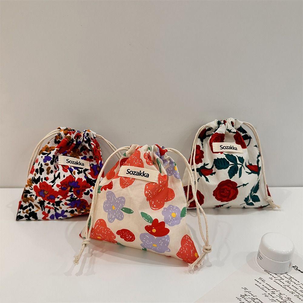 กระเป๋าหูรูดวินเทจ In-Nix สไตล์ญี่ปุ่น ลายดอกไม้ ผ้าแคนวาส สําหรับใส่เหรียญหรือจัดระเบียบ สะดวกสําหรับผู้หญิง - รูปที่ 4