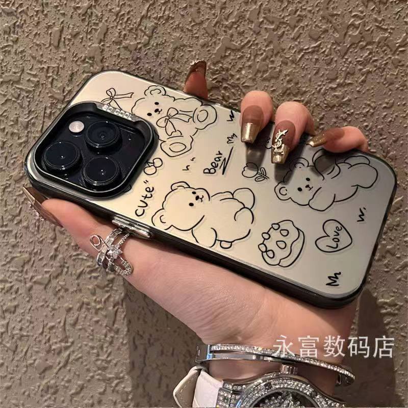 Uuyl เคสโทรศัพท์มือถือชุบไฟฟ้า ลายเส้นหมี สําหรับ Apple Iphone 15 14promax 13 12 11 7p