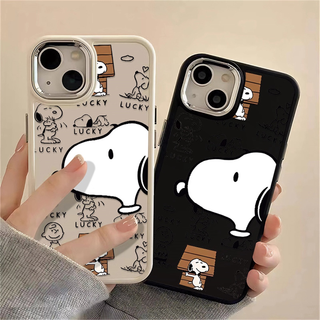 เข้ากันได้กับ IPhone 16 15 14 13 Pro Max 12 Pro 11 Pro Max XS X XR 8 + น่ารักสีขาว Lucky Puppy เคสโทรศัพท์ TPU ปุ่มโลหะกันกระแทกกล้องป้องกันนุ่มฝาครอบป้องกันเต็ม